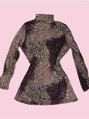 Leopard print shimmering turtleneck top- fits like a M/L